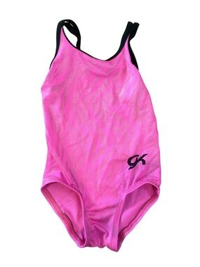 GK Hot Pink Girls' Performance One-Piece Leotard with Black Trim